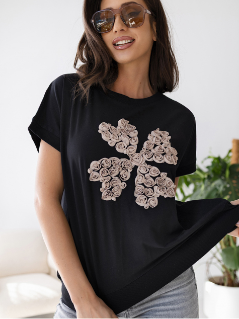 BLUSE FLEURS SCHWARZ