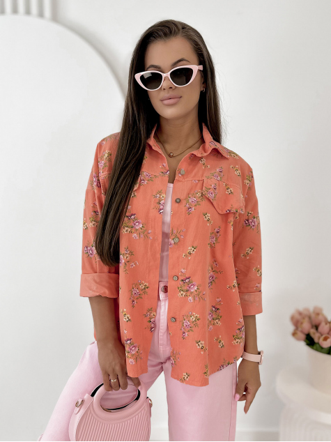 CHEMISE GARDINI EN VELOURS CÔTELÉ CORAIL