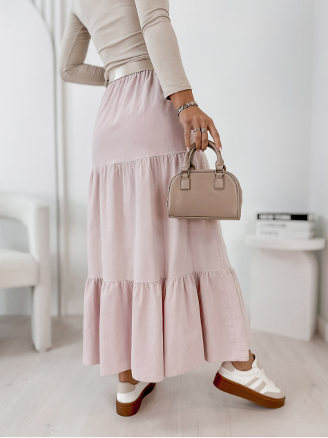 JUPE VELOURS CÔTELÉ YOSELLE ROSE POUDRE
