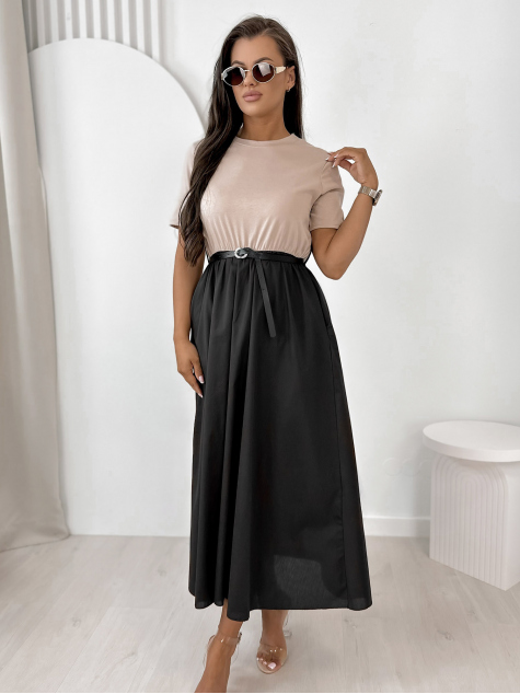 DRESS ANESSE BEIGE-BLACK