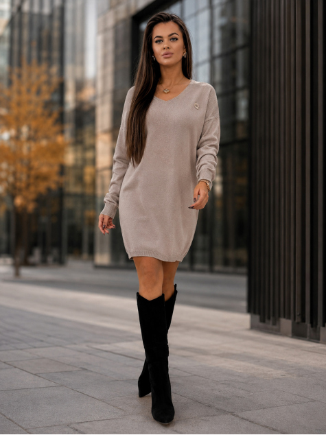 KLEID GAENZA DUNKELBEIGE