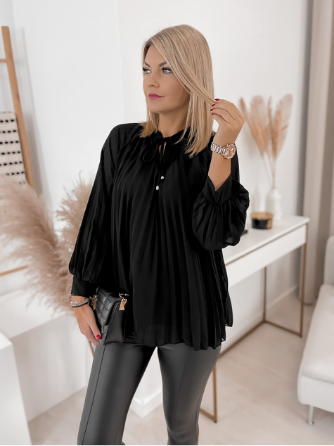 BLUSE PLISS SCHWARZ