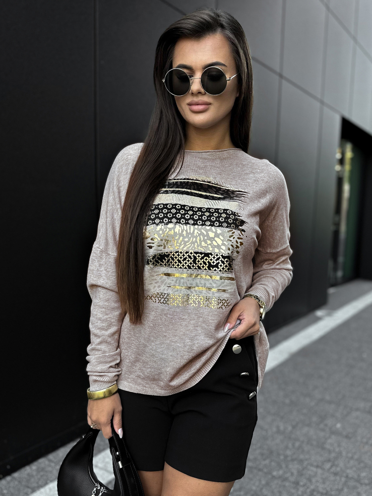 BLUSE SIDES DUNKELBEIGE