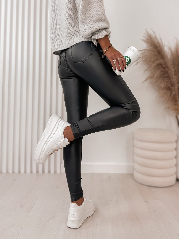 PANTS LEATHER SMOOTH WITH HIGH TOP GRAPHITE